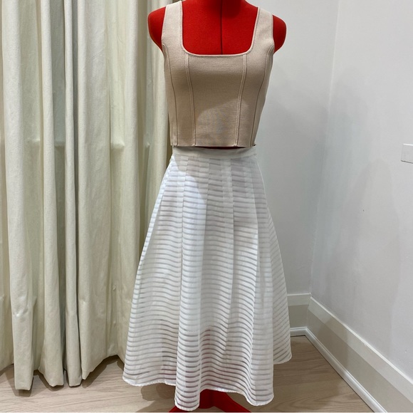 Anthropologie Leifsdottir Skirt, Shadow Stripe, Midi, White, Women’s (US 6) - Picture 2 of 11